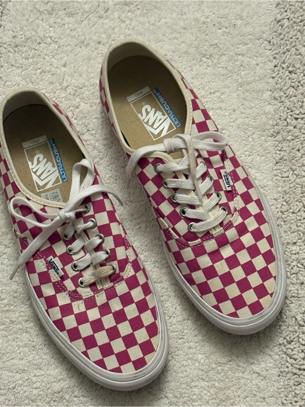 Vans Pink and White Checkerboard Low-Top Sneakers